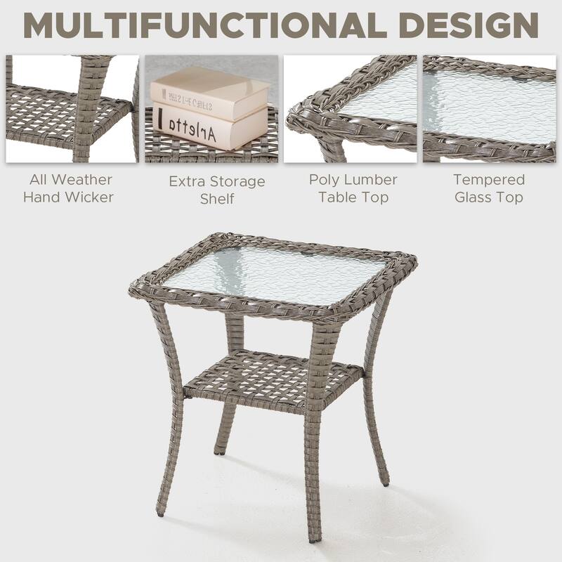 Patio Wicker Coffee Table with Storage -Gre