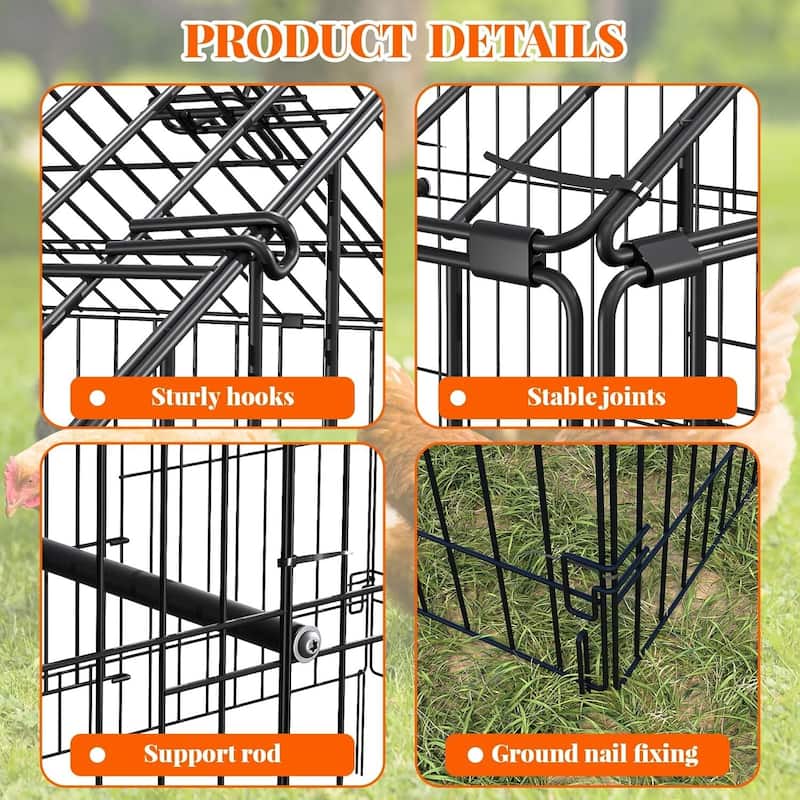 Metal Chicken Coop, Chicken Run for Yard with Cover for Outside Rabbit Duck Hen