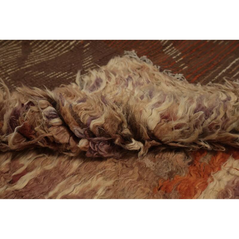 Hand Knotted Oriental 100% Wool Carpet Modern Tribal Brown Moroccan Area Rug - 9' 9'' X 6' 11''