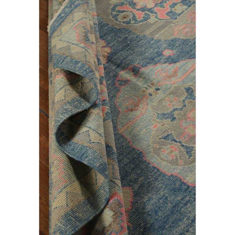 Hand Knotted Oriental 100% Wool Carpet Transitional Geometric Navy Blue & Blues Oushak Area Rug - 10' 7'' X 7' 11''