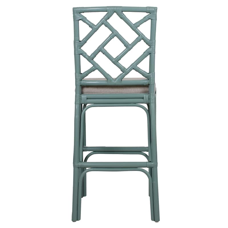 Natural Rattan Handmade Chippendale Single Cushioned Bar Stool by East at Main