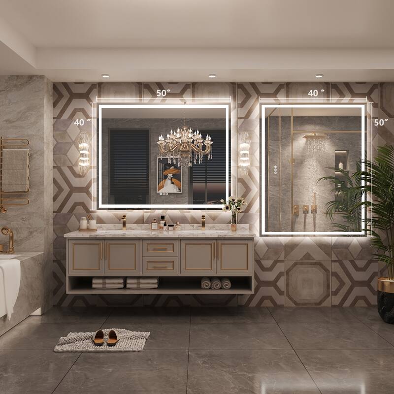 Frameless LED Front Light and Backlit 3 Colors Dimmable Anti-Fog Wall Bathroom Vanity Mirror