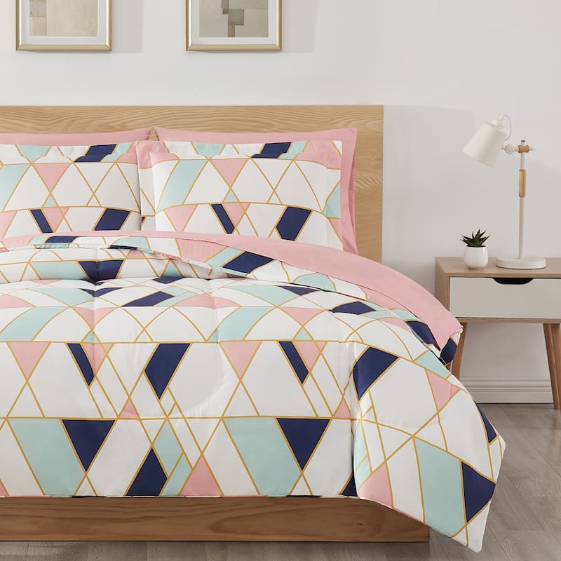 Style 212 Geo Pink/Blue 7 Piece Bed in a Bag - Pink/Blue - King