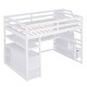 preview thumbnail 28 of 30, Full Size Grey Loft Bed with Desk, Shelves, Storage Staircase, and Two Built-in Drawers for Maximized Space