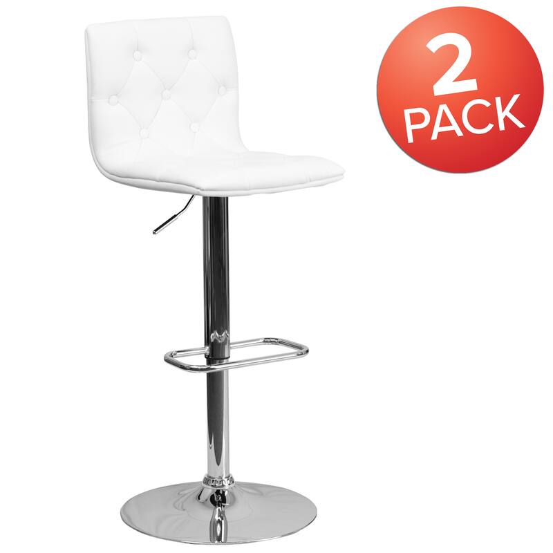2 Pack Contemporary Button Tufted Adjustable Height Barstool with Chrome Base