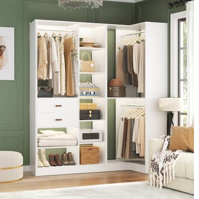 Rackcog Set of 2 Corner Closet Organizer, 70.9'' W Closet System with Drawers and Hanging Rods
