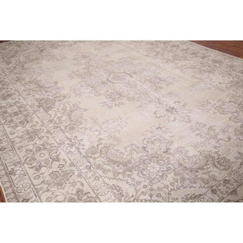 Distressed Muted Tabriz Persian Antique Rug Hand-Knotted Wool Carpet - 7'9" x 10'7"