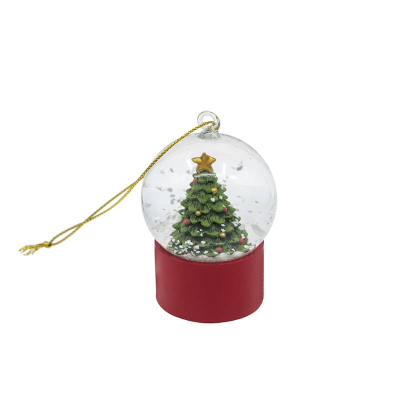 1.8x1.8x2.8"H Resin/Glass Water Globe W/Tree Red Base, 2 Pack