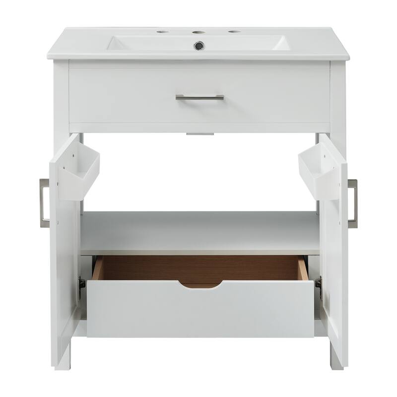 Anmytek 30 Inch Bathroom Vanity with Ceramic Sink and Ample Storage for Small Bathrooms