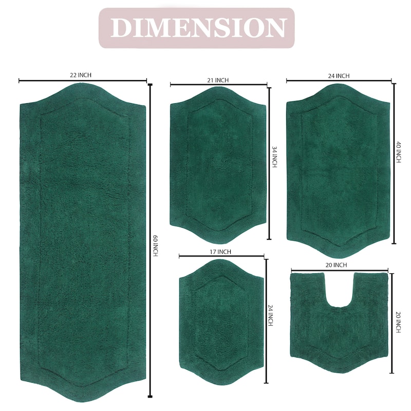 Waterford Collection 100% Cotton Non-Slip Bathroom Rug Set, Machine Washable Bath Rug, 5 Piece Bath Mat Set with Contour