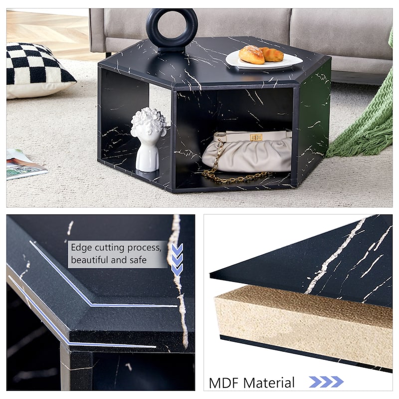 Hexagonal Coffee Table with Open Storage Space Multifunctional Wooden Side Table Small Apartment Center Table