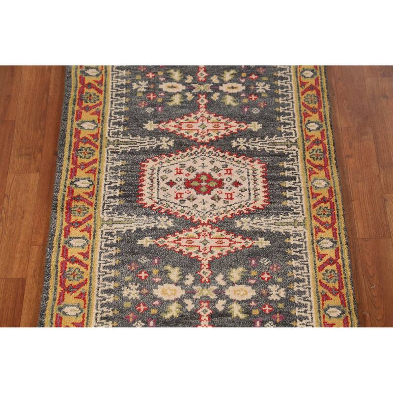 Gray Viss Indian Runner Rug Hand-Knotted Wool Carpet - 2'6" x 8'4"