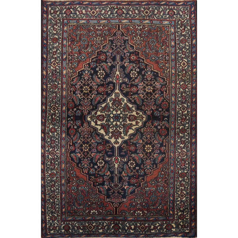 Hand Knotted Oriental 100% Wool Carpet Traditional Floral Navy Blue & Blues Bibikabad Area Rug - 4' 9'' X 3' 7''