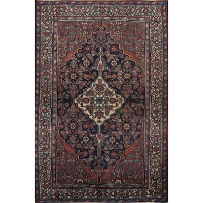 Hand Knotted Oriental 100% Wool Carpet Traditional Floral Navy Blue & Blues Bibikabad Area Rug - 4' 9'' X 3' 7''