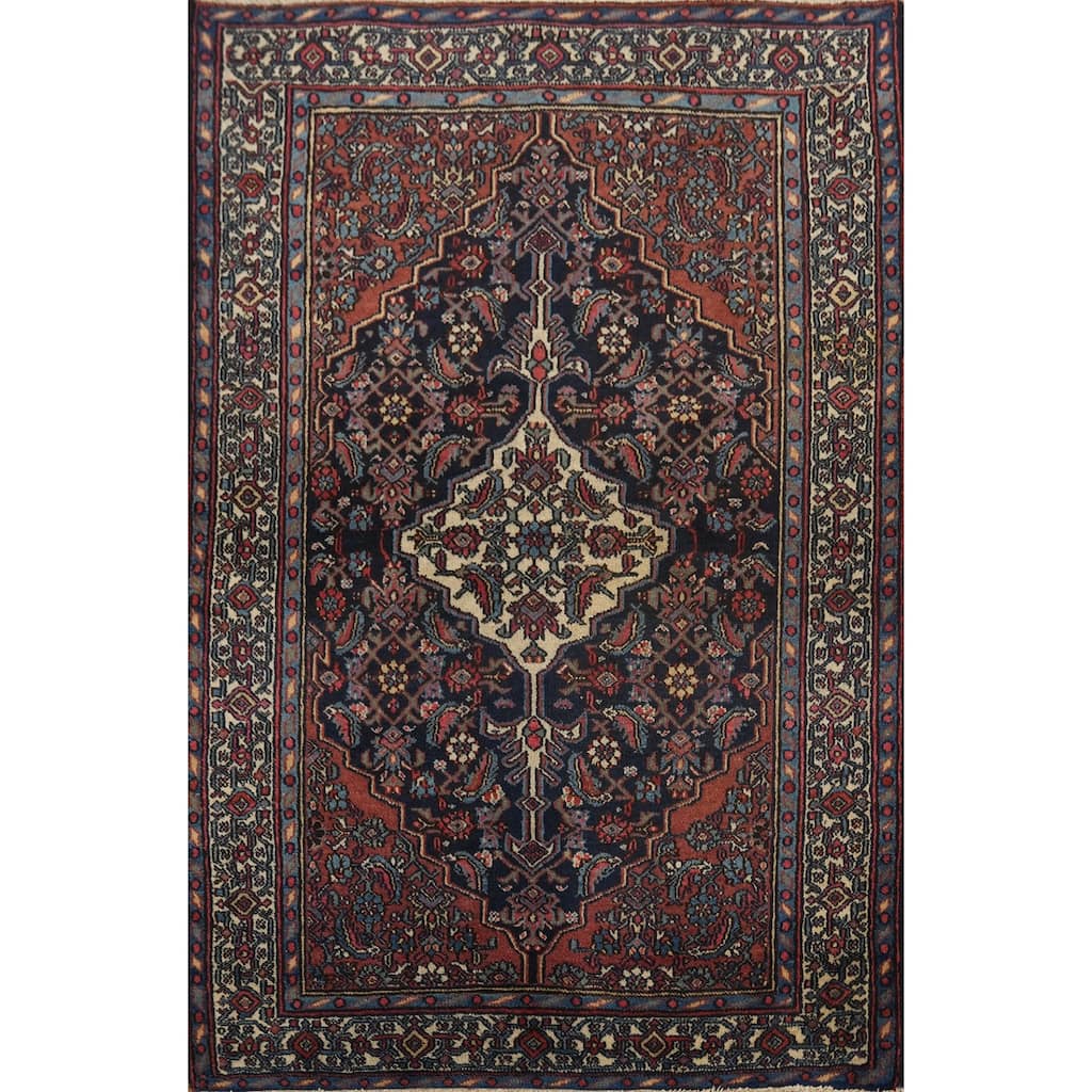 Hand Knotted Oriental 100% Wool Carpet Traditional Floral Navy Blue & Blues Bibikabad Area Rug - 4' 9'' X 3' 7''
