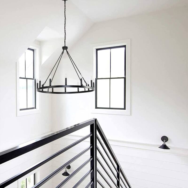 12 Lights Wagon Wheel Chandelier Black Rustic Farmhouse Chandelier - 38IN