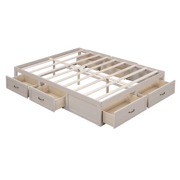 slide 2 of 13, Antique White Queen Size Platform Bed with 6 Storage Drawers