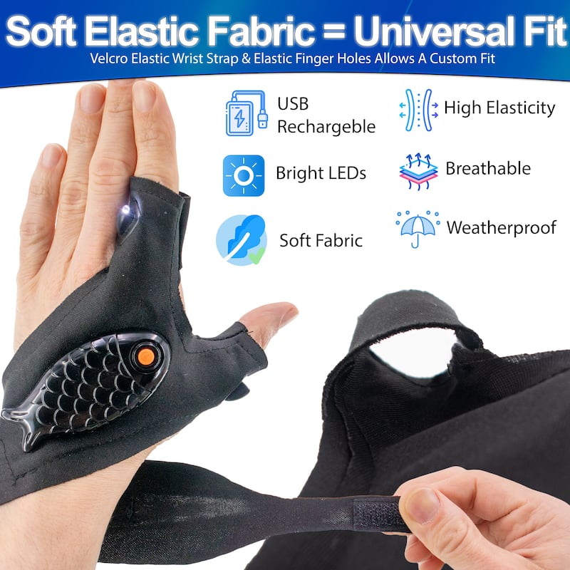 LED Flashlight Finger Gloves - USB Rechargeable, Hands-Free, Comfortable Waterproof Finger Light Gloves Fishing Gloves - N/A