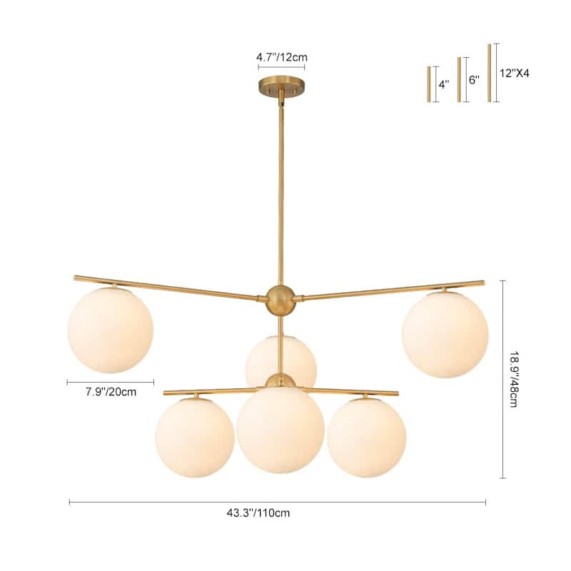 Mid-century Modern Milky White Layered Sputnik Glass Globe Chandelier