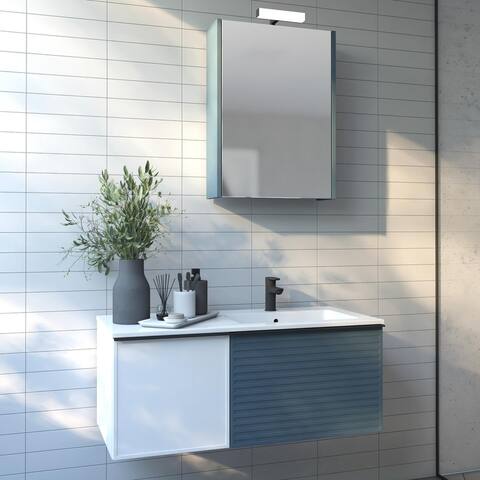 Margi 40" Wall-Mount Bathroom Vanity & Right Basin Set w/ Mirror