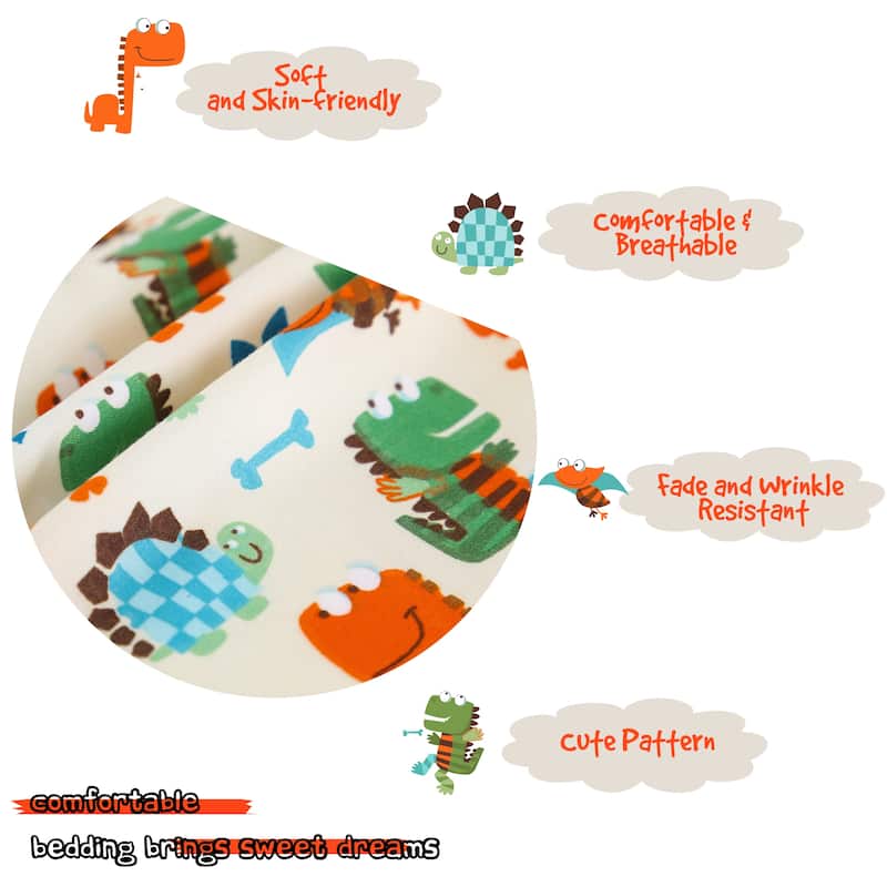 5 Piece Polyester Microfiber Kids Bedding Set Small Dinosaur Pattern