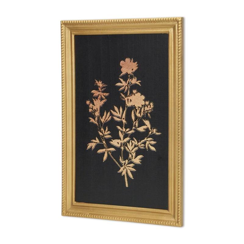 HomeRoots 21" X 14" Gold And Black Flower Bouquet Wood Framed Art