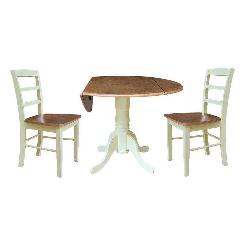 42" Dual Drop Leaf Pedestal Dining Table with Madrid Ladderback Chairs - Dining Set