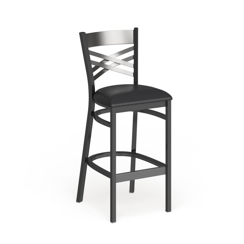 2 Pack Clear Coated ''X'' Back Metal Restaurant Barstool - 17"W x 18"D x 42.25"H - 17"W x 18"D x 42.25"H - Black Vinyl Seat/ Clear Coated Frame