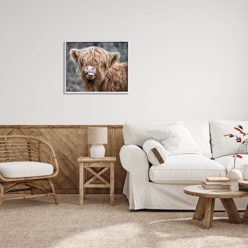 Stupell Baby Highland Calf Cattle Licking Lips Country Farmland Framed Wall Art, Design by James Dobson