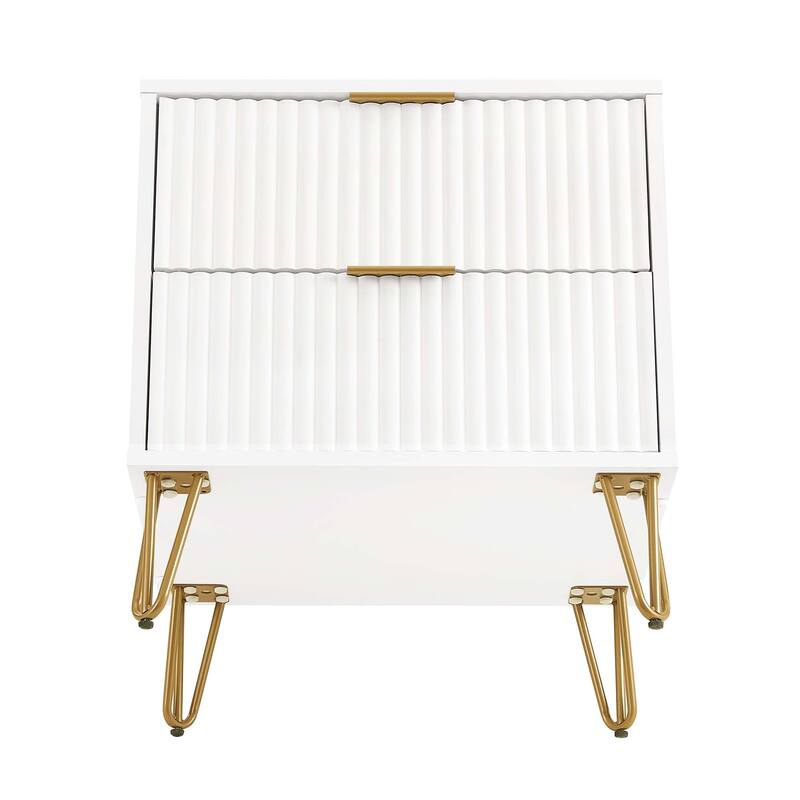 Manhattan Comfort Dumbo Mid Century Nightstand with 2 Drawer and Metal Feet.
