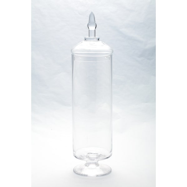 20" Clear Cylindrical Shaped Hand Blown Glass Jar with Finial Lid - N/A