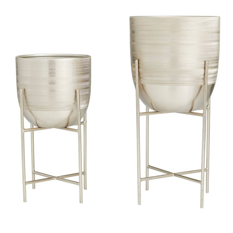 Silver, Gold or Gray Metal Modern Planter with Removable Stand (Set of 2) - S/2 6", 5"W