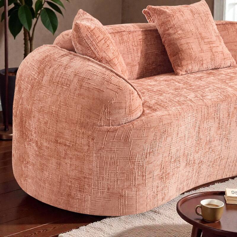 Curved Compressed Sofa Nordic Style, Chenille Upholstered 4 Seat Couch with Medium Soft Comfort for Living Room