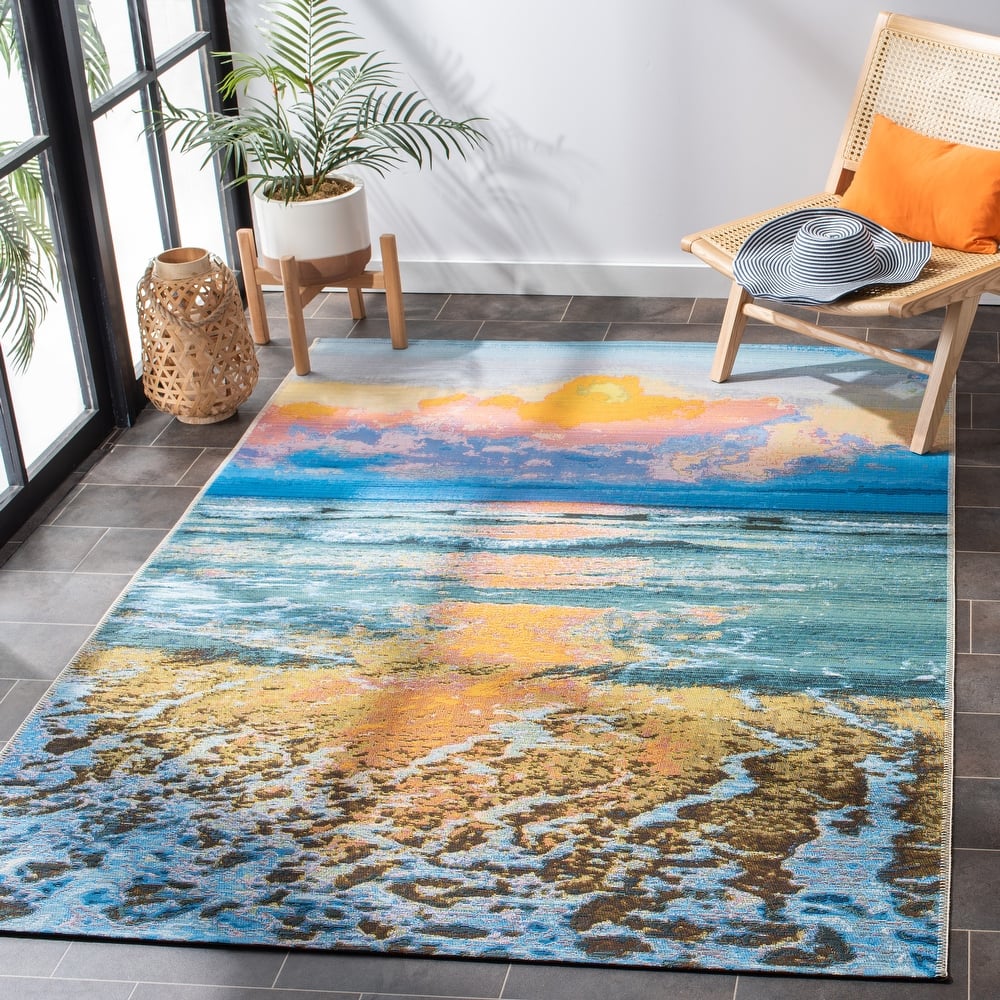 SAFAVIEH Barbados Momka Tropical Indoor/ Outdoor Waterproof Patio Backyard Rug