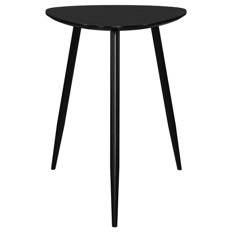 Deso Side End Table, 20 Inch Triangular Black Mango Wood, Metal Legs