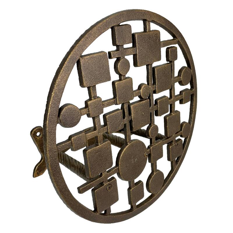 Mcm Circles & Squares Cast Iron Hose Holder Bronze Wall Mount - 11.75 X 11.75 X 5.5 inches
