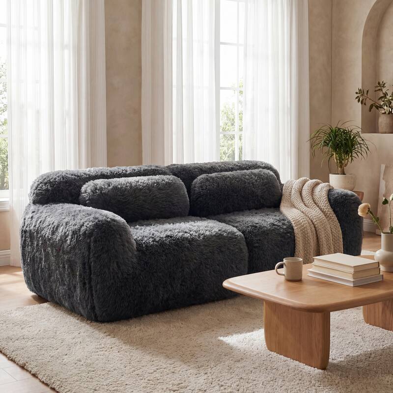 Homy Casa Modular Sectional Sofa, Dark Grey Plush Fabric with Non-Slip Base, No Assembly Living Room Couch with Pillows