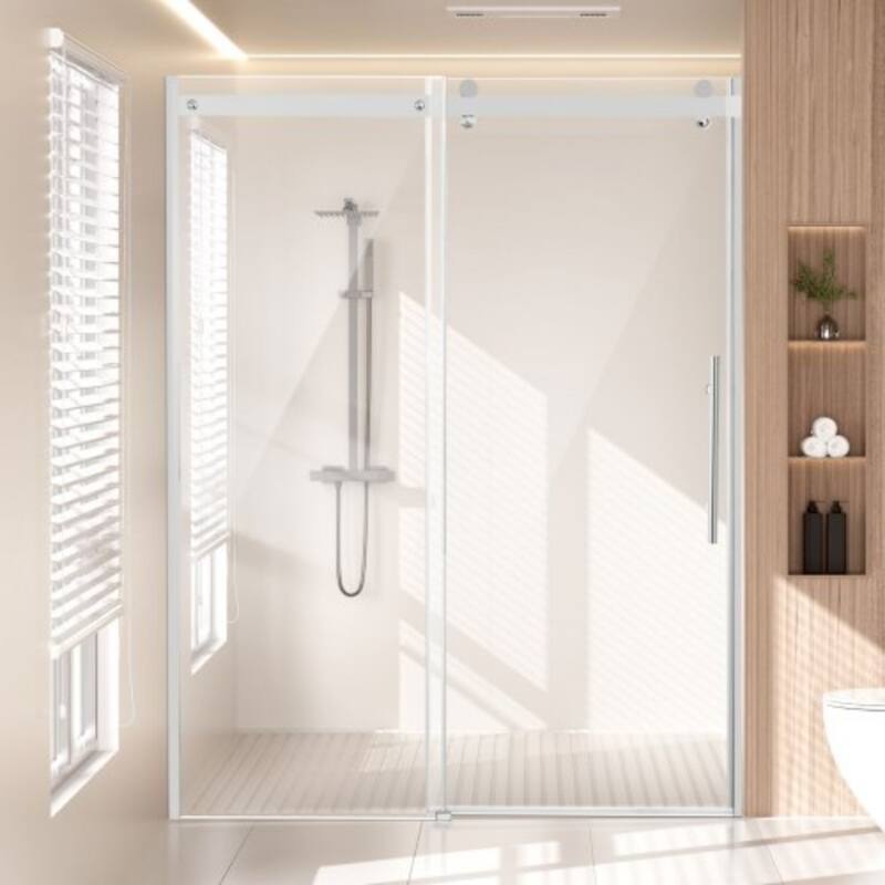 Chrome Frameless Sliding Shower Door Double with Aluminum Rail - 59 x 75 x 5 in