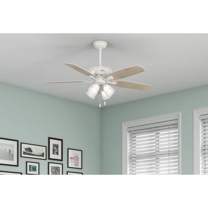 Hunter 52' Amberlin Ceiling Fan with LED Light Kit, Pull Chains - Farmhouse, Transitional, Rustic - Fresh White