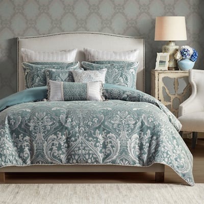 Madison Park Signature Adelphia Slate Blue 8 Piece Jacquard Comforter Set
