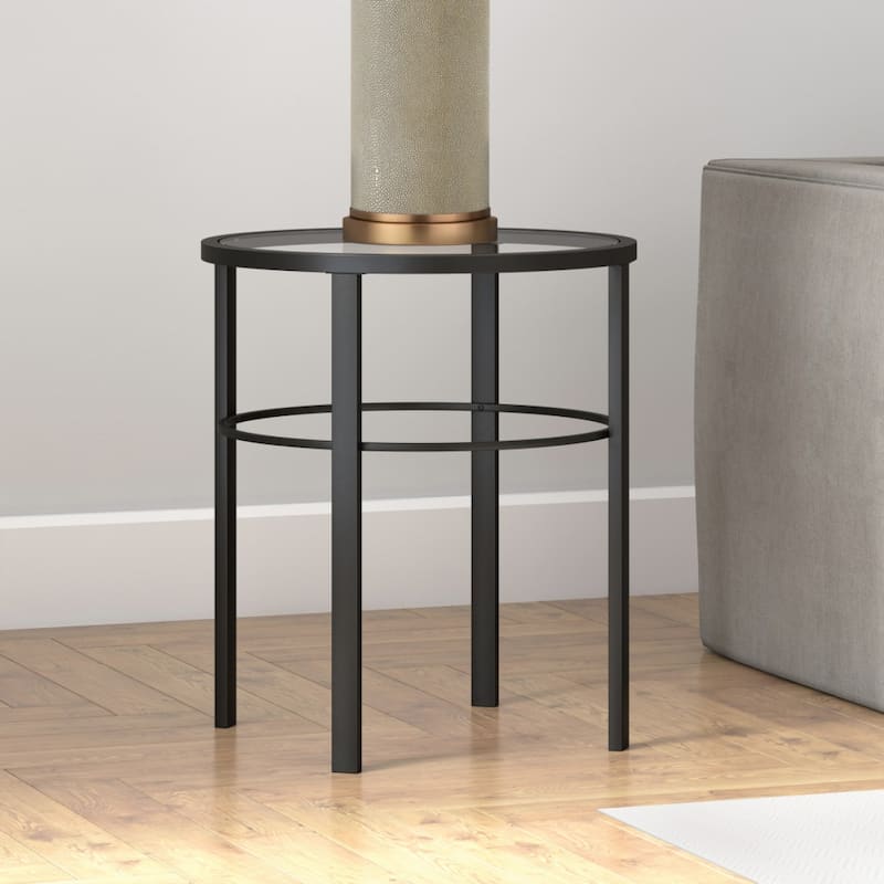 Clear Glass Round End Table with Steel Base 4 Leg Modern Design - 20” x 20” x 22” (D x W x H)