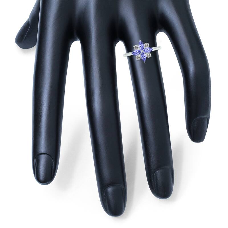 Marquee Jewels 3/4 Carat TW Tanzanite and Diamond Flower Ring in 10K White Gold