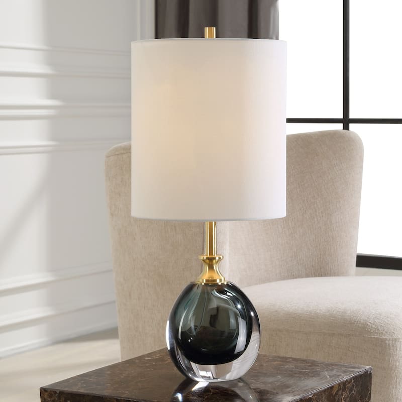 Glass Buffet Lamp with Drum Shade - Teal Blue - 20"