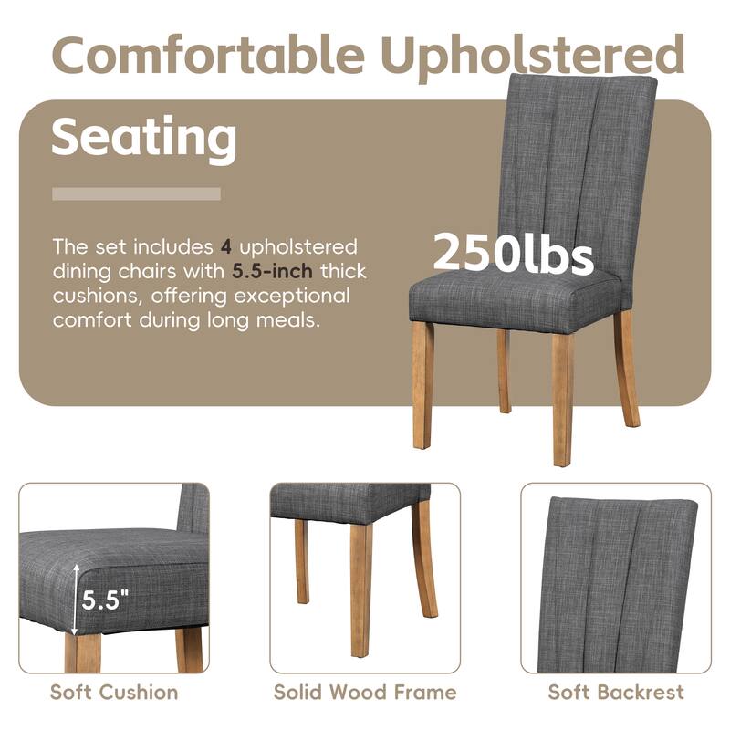 6-Piece Dining Table Set, 78.1" Extendable Table with 4 Upholstered Chair & Bench, Kitchen Wood Rectangular Dining Set for 6