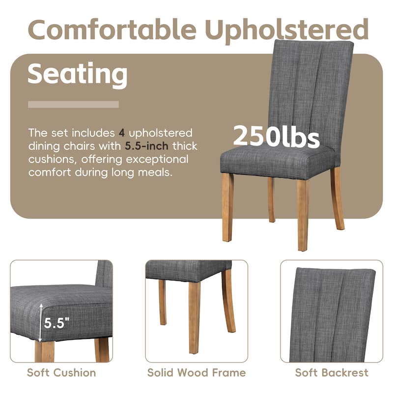 6-Piece Extendable Dining Set with Removable Leaf, Wood Kitchen Table Set with Bench and 4 Upholstered Chairs