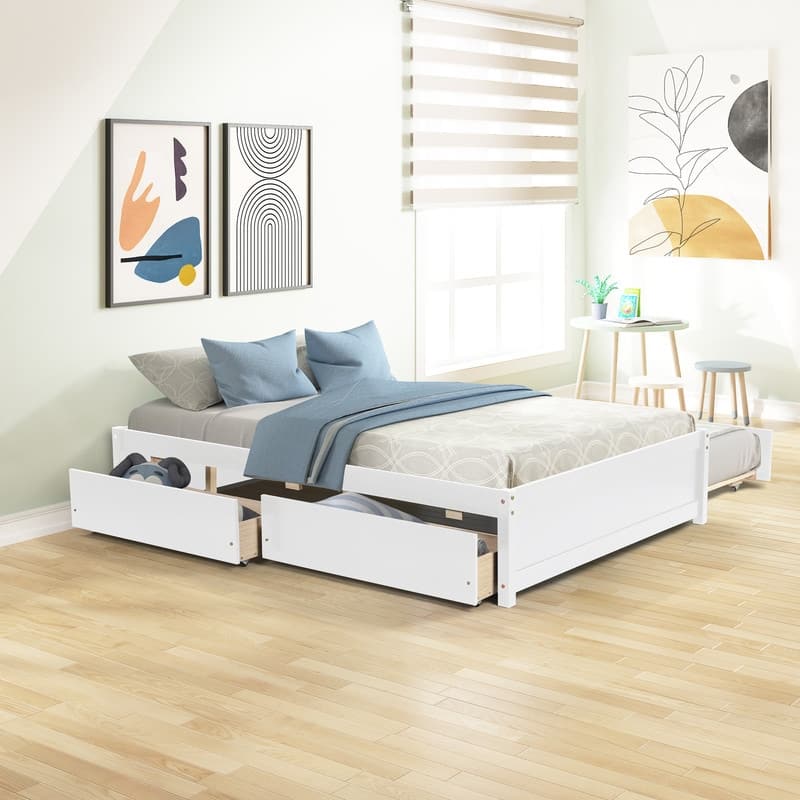 Full Size Bed With Twin Size Trundle and Two Drawers