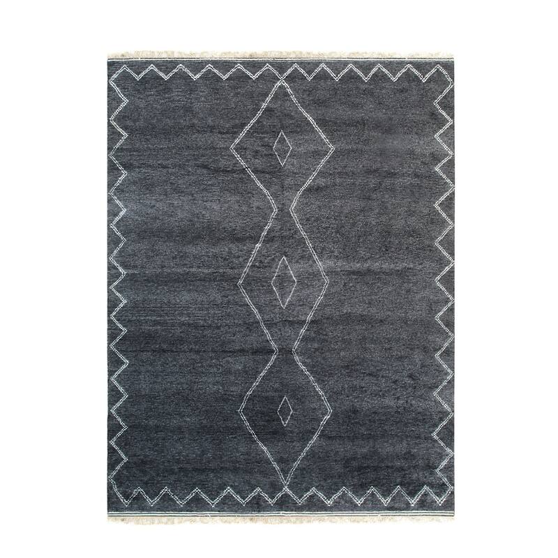 Charcoal Hand Knotted Wool Berber Moroccan Rug, 10' x 14', soft stylish area rug - L