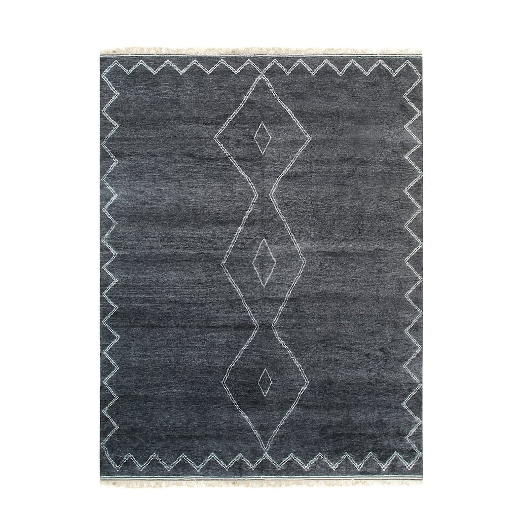 Charcoal Hand Knotted Wool Berber Moroccan Rug, 10' x 14', soft stylish area rug - L