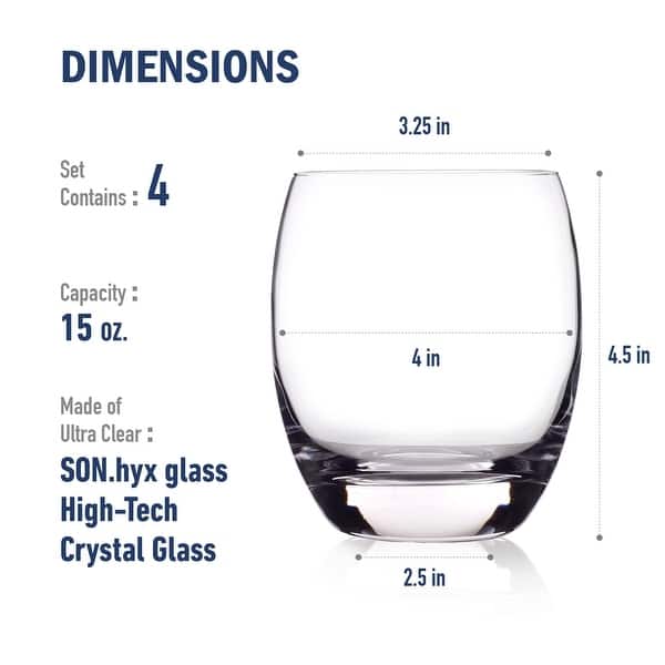 dimension image slide 1 of 2, Luigi Bormioli Crescendo 15.5 oz. OTR/Double Old Fashion Tumbler, Set of 4