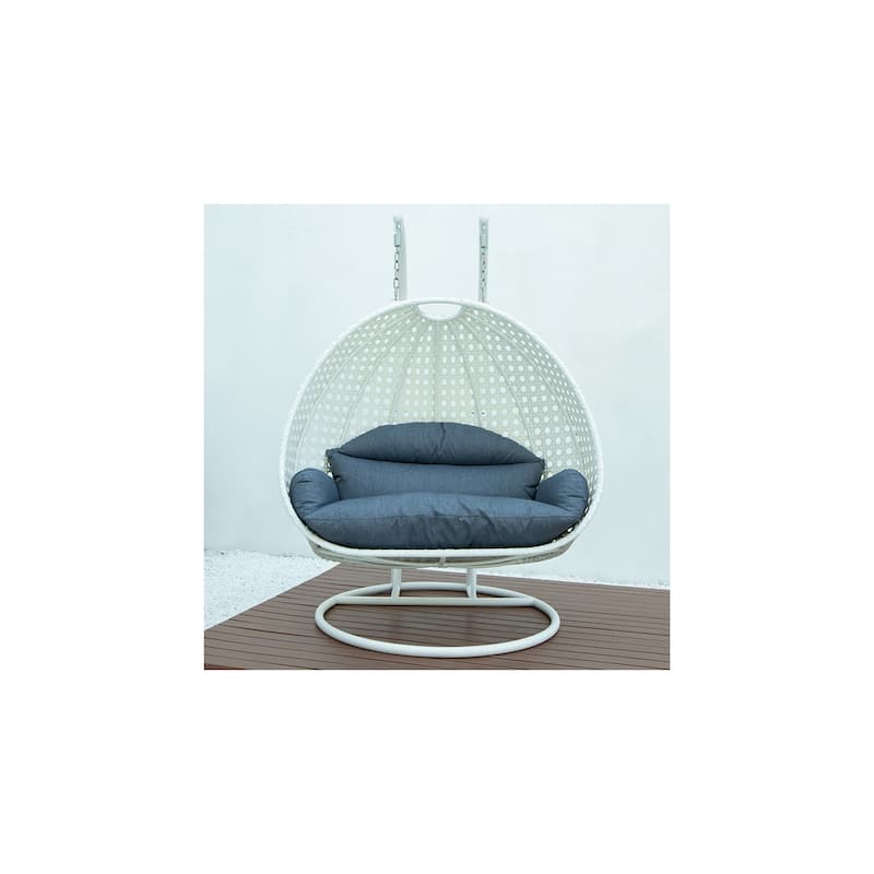 28 in. W White Cushion in Aluminum Frame Outdoor Porch Swing with CushionGuard and Stand